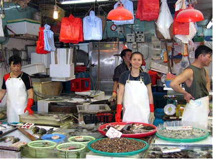 Fish seller in a Hong Kong Wet Market